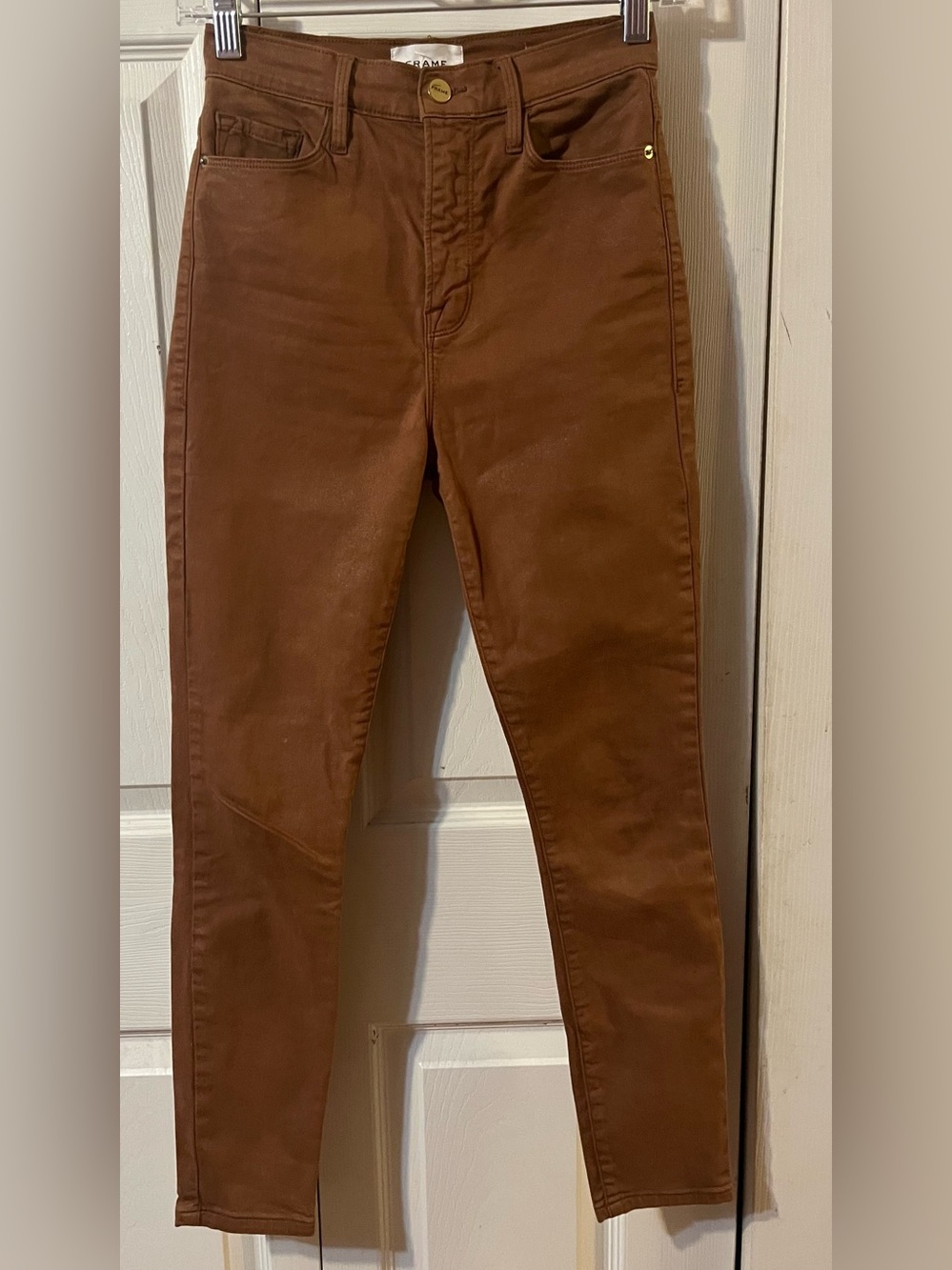 Frame Ali High Rise Cigarette Jeans Size 24 Slim Fit Caramel Coated